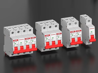 Industrial Equipment Four DEO Circuit Breakers With White Casing Red Buttons 3d model