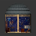 Unique Spherical Building Design With Grid Framework Wooden Interior And Blue Details