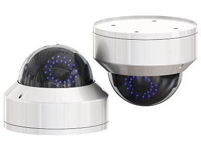 Dome Surveillance Cameras With Blue LED Lights And White Housing For Security Monitoring 3d model