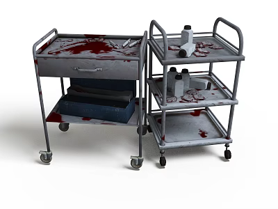 Medical Trolleys with Blood Stained Trays and Medical Instruments in Clinical Use 3d model
