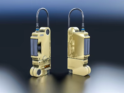 Two Golden Mechanical Equipment Units With Metal Structure And Reflective Surface 3d model