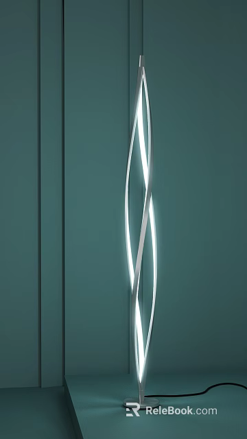 White Curved LED Strip Floor Lamp With Modern Design Illuminating Green Wall Background 3d model 