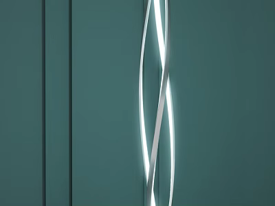 White Curved LED Strip Floor Lamp With Modern Design Illuminating Green Wall Background 3d model