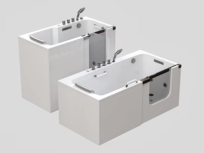 Two Modern White Bathtubs With Chrome Faucets And Glass Doors 3d model