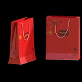 Red Gift Bags With Golden Decorative Patterns And Silver Handles For Elegant Gift Packaging