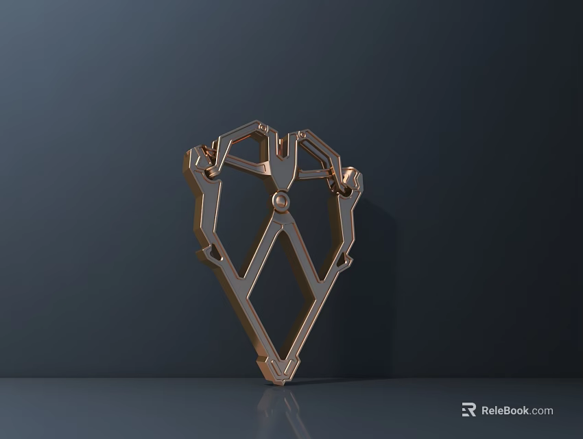 Golden Metal Diamond Shaped Sculpture With Geometric Structure And Shiny Surface On Dark Background 3d model 