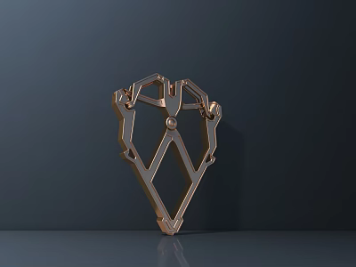 Golden Metal Diamond Shaped Sculpture With Geometric Structure And Shiny Surface On Dark Background 3d model
