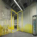Modern Front Desk Reception Interior Design With Yellow Accents And Vertical Slats