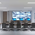 Professional Security Control Room Interior With Multiple Surveillance Monitor Screens Conference Table And Ergonomic Chairs