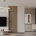 Modern Living and Dining Room with Beige Sofa Spiral Pendant Light in Neutral Tones