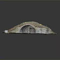 Natural Landscape Featuring Grass Covered Mound Arched Tunnel Entrance And Stone Path Ground