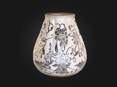 Elegant Ceramic Vase With Black And White Floral Patterns For Home Decor 3d model
