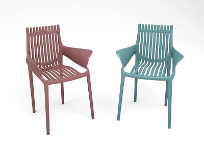 Stylish Plastic Leisure Chairs With Striped Backrest Armrest Red And Blue Colors 3d model