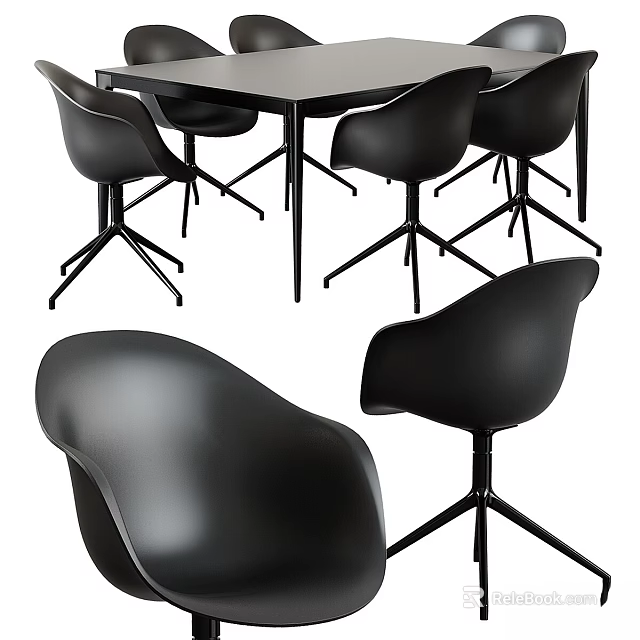 Modern Minimalist Table and Chair Set with Sleek Black Stylish Design 3d model 