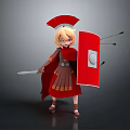Cartoon Style Roman Soldier Game And Movie Character With Red Helmet Shield And Sword