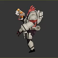 Pink Horned Fantasy Character In Heavy Armor Holding Futuristic Gun With Mechanical Details