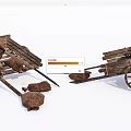 Rustic Wooden Carts With Brown Sacks Scattered Around On White Background 3d model