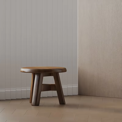 Minimalist Wooden Side Table in Room Corner with Light Colored Wall and Wooden Floor 3d model