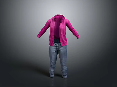 Pink Hoodie And Blue Jeans Casual Daily Wear Outfit For Comfortable Living 3d model
