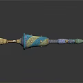 Decorative Blue And Gold Weapon With Intricate Design And Detachable Part