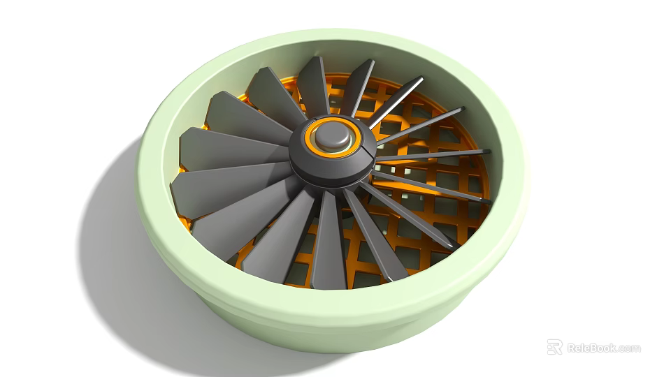 Industrial Equipment Circular Impeller With Gray Blades Orange Inner Structure And Green Outer Ring 3d model 