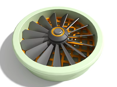 Industrial Equipment Circular Impeller With Gray Blades Orange Inner Structure And Green Outer Ring 3d model