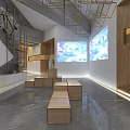 Modern Boutique Store Interior With Golden Slats Partition And Gray Textured Walls