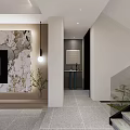 Modern Living and Dining Area with Sofa Coffee Table Chairs Large Window and Decorative Plants