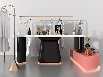 Modern Display Shelves With White Clothes Black And White Showcase Pink Base Decorations 3d model