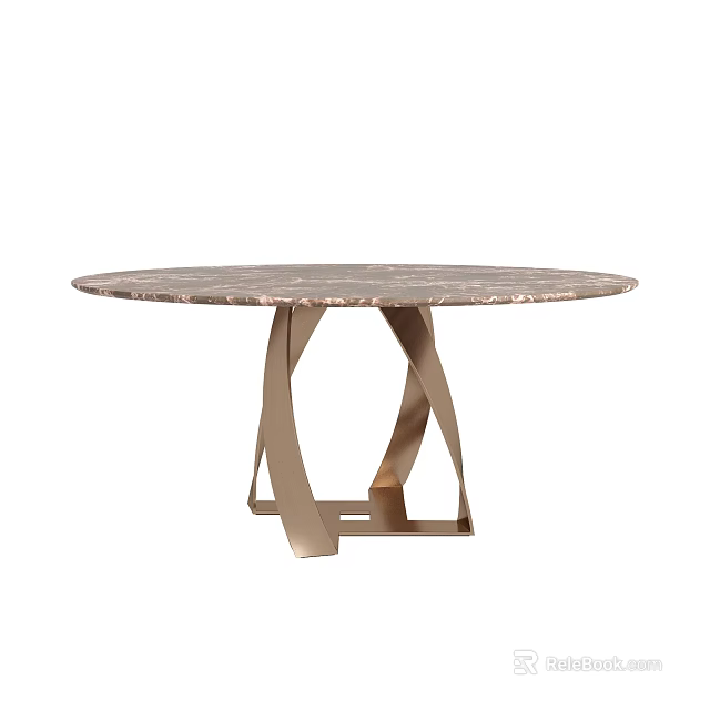 Elegant Modern Round Dining Table With Marble Top And Metal Base Design 3d model