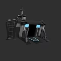 3D Model of Futuristic Black Structure with Blue Lighting and Tower Design
