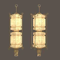 Traditional Chinese Style Furniture Lantern Shaped Wall Lamps With Gold Frame And White Shade