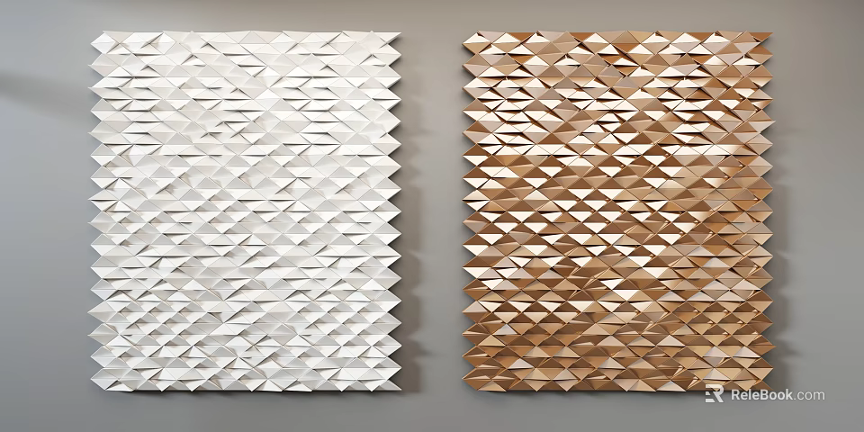 Modern 3D Geometric Pattern Wall Decor With White And Gold Textured Panels 3d model 