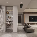 Modern Living And Dining Room Interior With TV Wall Sofa And Coffee Tables