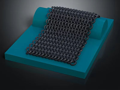 Black Metal Chain Coiled on Blue Platform Heavy Duty Hardware Tool 3d model
