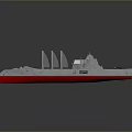 Modern Naval Ship 3D Model With White Hull Red Bottom And Masts On Deck 3d model