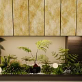 Modern Elegant Elevator Hallway With Marble Wall Panels Green Plant Decorations And Recessed Lighting