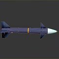 Blue Military Missile With White Conical Head Yellow Band And Blue Fins On Gray Background With Reflection