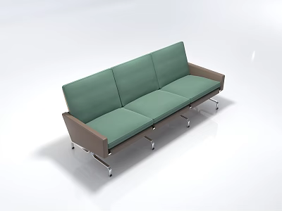 Modern Three Seater Sofa With Green Cushions Brown Frame And Metal Legs 3d model