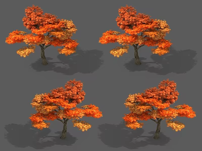 Vibrant Autumn Arbor with Orange and Yellow Leaves in Four Views 3d model