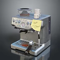 Stainless Steel Espresso Coffee Machine Control Panel Top Transparent Container Small Cup Yellow Sticky Note