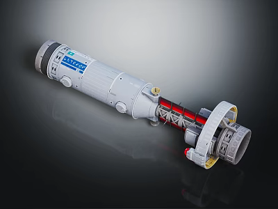 White Cylindrical Spacecraft Module Featuring Blue Logo Red Propulsion System For Starship Exploration Missions 3d model