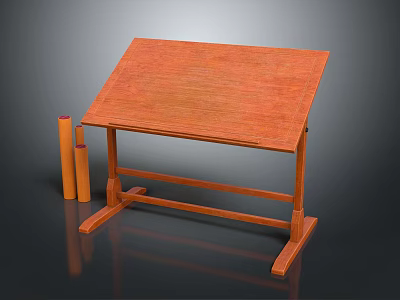 Wooden Drafting Table With Sturdy Frame And Rolled Scrolls For Art Studio 3d model