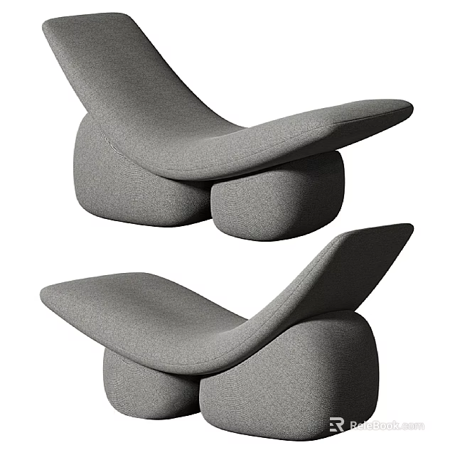 Pair of Gray Upholstered Sofa Stools with Modern Sleek Curved Design 3d model 
