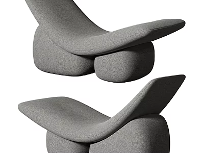Pair of Gray Upholstered Sofa Stools with Modern Sleek Curved Design 3d model