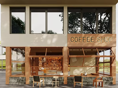 Log Wind Cafe Milk Tea Shop Tea Room Tea Restaurant Outdoor Table and Chair Coffee Shop Door Facade Coffee Shop External Building Storefront 3d model