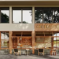 Log Wind Cafe Milk Tea Shop Tea Room Tea Restaurant Restaurant Outdoor Table and Chair Coffee Shop Door Facade Coffee Shop External Building Storefront 3d model