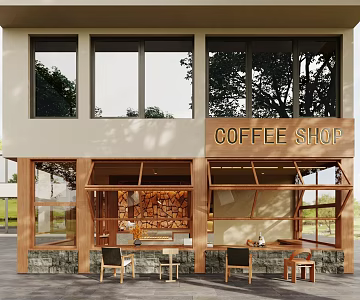 Log Wind Cafe Milk Tea Shop Tea Room Tea Restaurant Outdoor Table and Chair Coffee Shop Door Facade Coffee Shop External Building Storefront 3d model