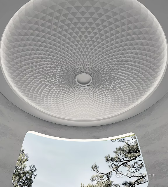Modern Ceiling Design With Geometric Patterns And Circular Light Feature 3d model 