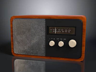Vintage Radio With Wooden Case Mesh Speaker And FM AM Dial Knobs 3d model